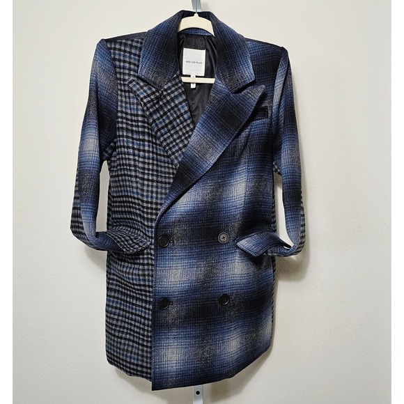 AVEC LES FILLES Wool Blend Double Breasted Mixed Plaid Blazer Jacket Sz S - Picture 2 of 15